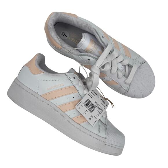 ADIDAS Superstar XLG Sneakers Size 7 Shoes White Peach NWT/No Box Womens Lace Up - Picture 1 of 16